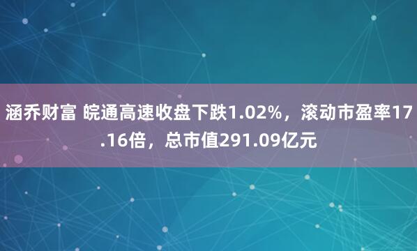 涵乔财富 皖通高速收盘下跌1.02%，滚动市盈率17.16倍，总市值291.09亿元