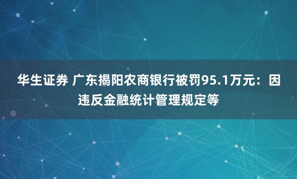 华生证券 广东揭阳农商银行被罚95.1万元：因违反金融统计管理规定等
