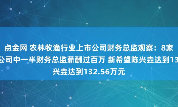 点金网 农林牧渔行业上市公司财务总监观察：8家生猪养殖公司中一半财务总监薪酬过百万 新希望陈兴垚达到132.56万元